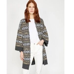 NEW KOTON Open Front‎ Cardigan Sweater Anthracite Design Gray Gold Silver- S Y2K